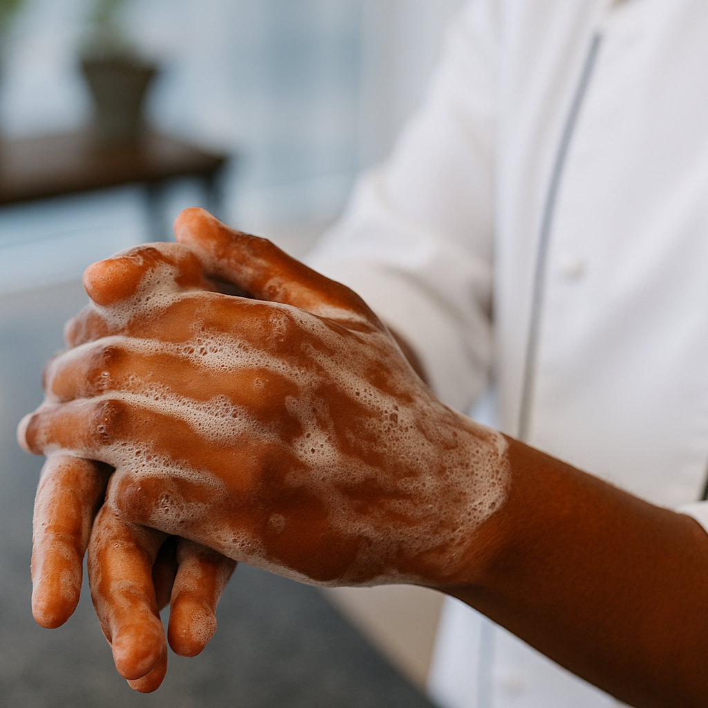 Close-up of hands with soap suds