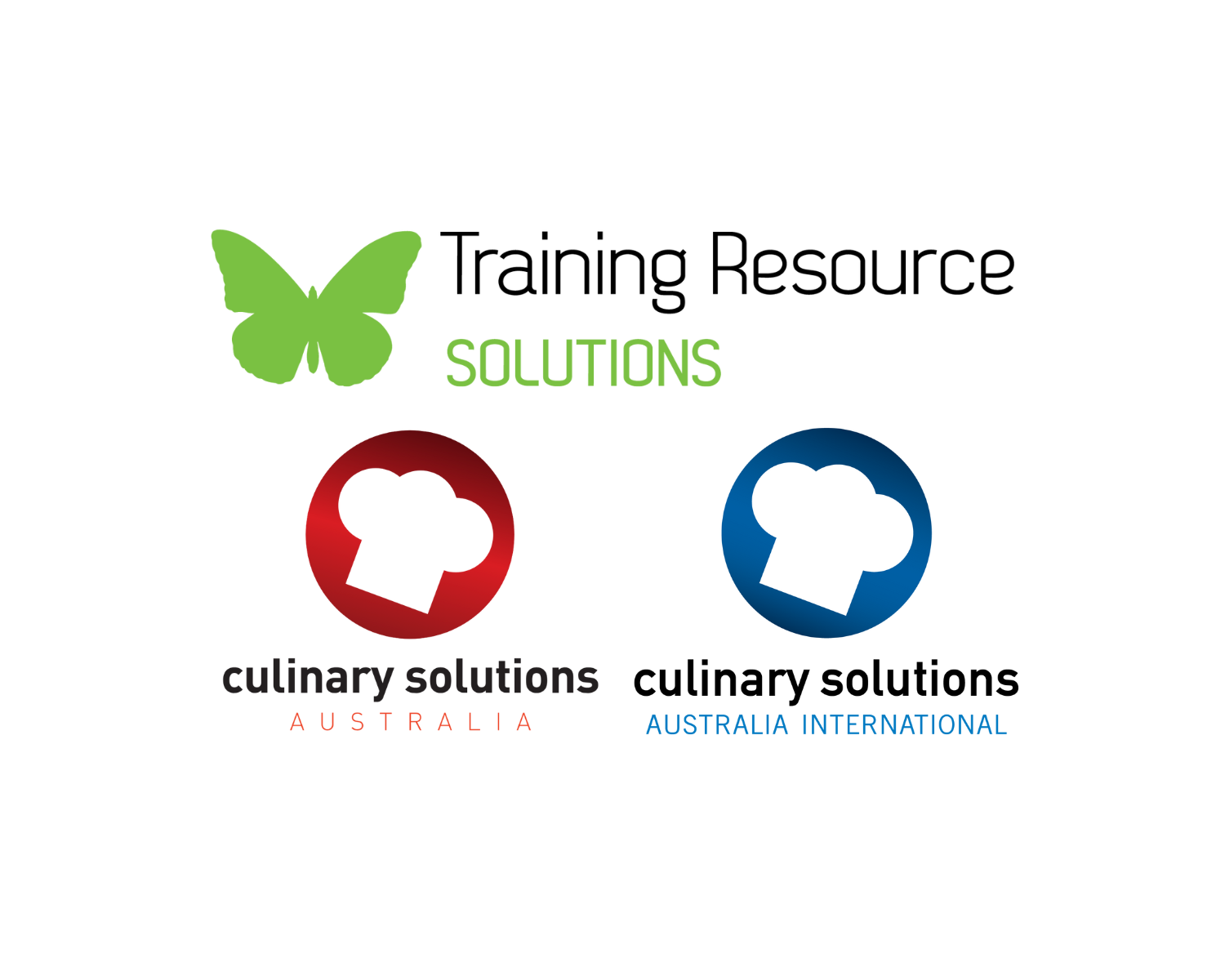 Logos of Training Resource Solutions, Culinary Solutions Australia and Culinary Solutions Australia International
