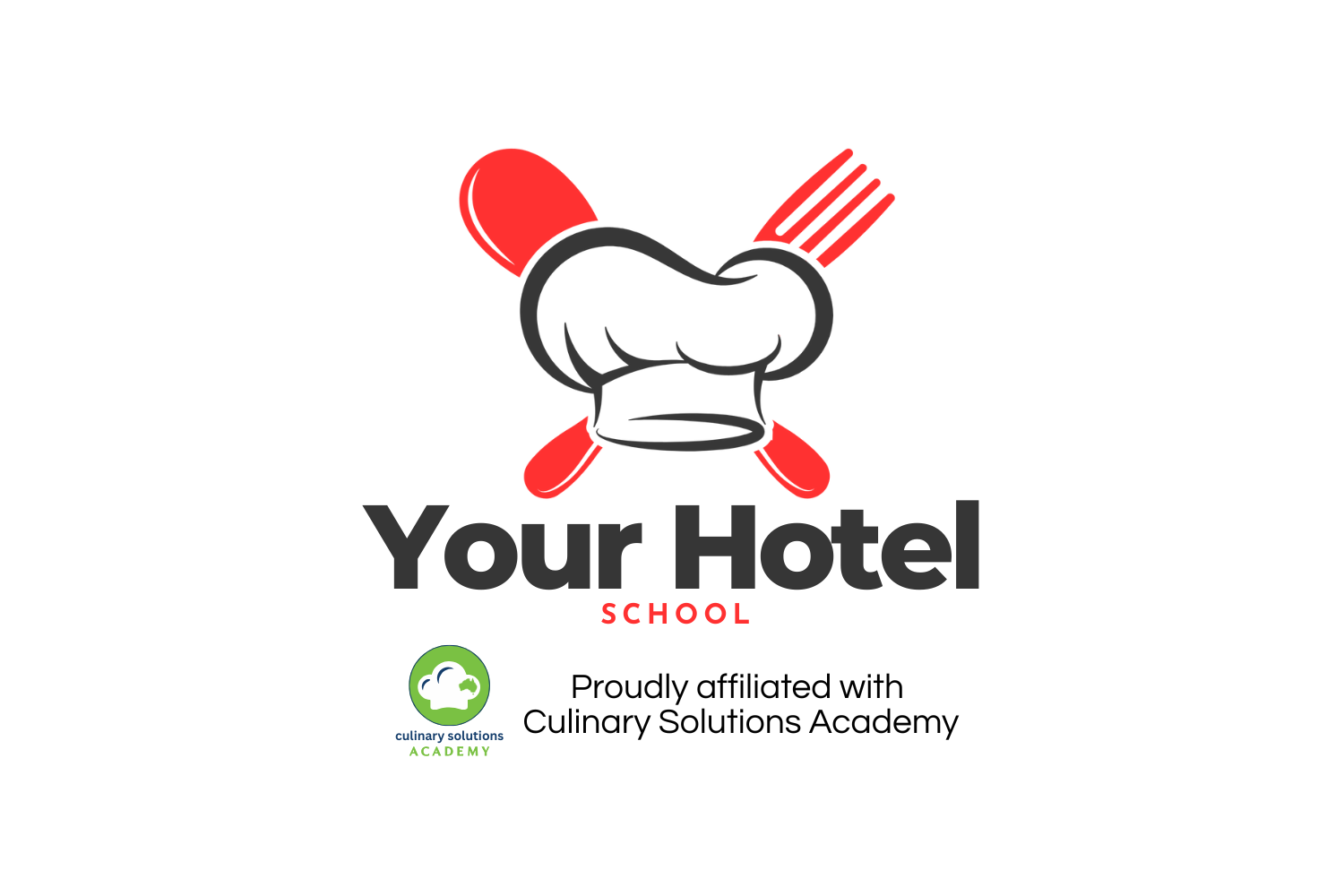 Logo for 'Your Hotel School' affiliated with 'Culinary Solutions Academy' on a white background.